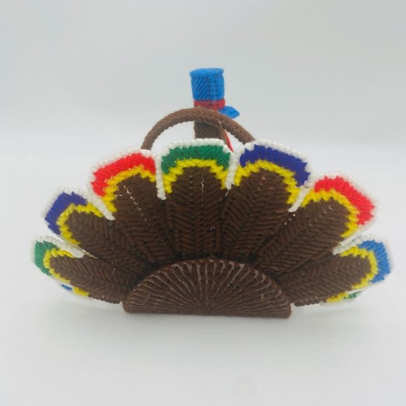 Turkey Plastic Canvas Craft Decorative Centerpiece Thanksgiving Card Basket - Picture 5 of 9